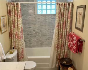 Bathtub with curtain installed