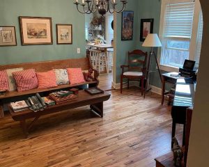 Living room with wooden furniture