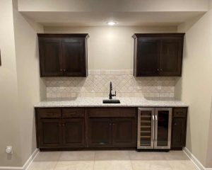 Kitchen with wooden cabinets and sink