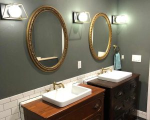 Sink and mirrors in a bathroom