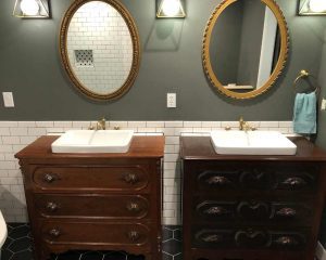 Sink and mirrors in a bathroom