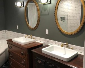 Dressing place with mirrors in bathroom