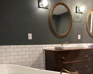 Dressing place with mirrors in bathroom